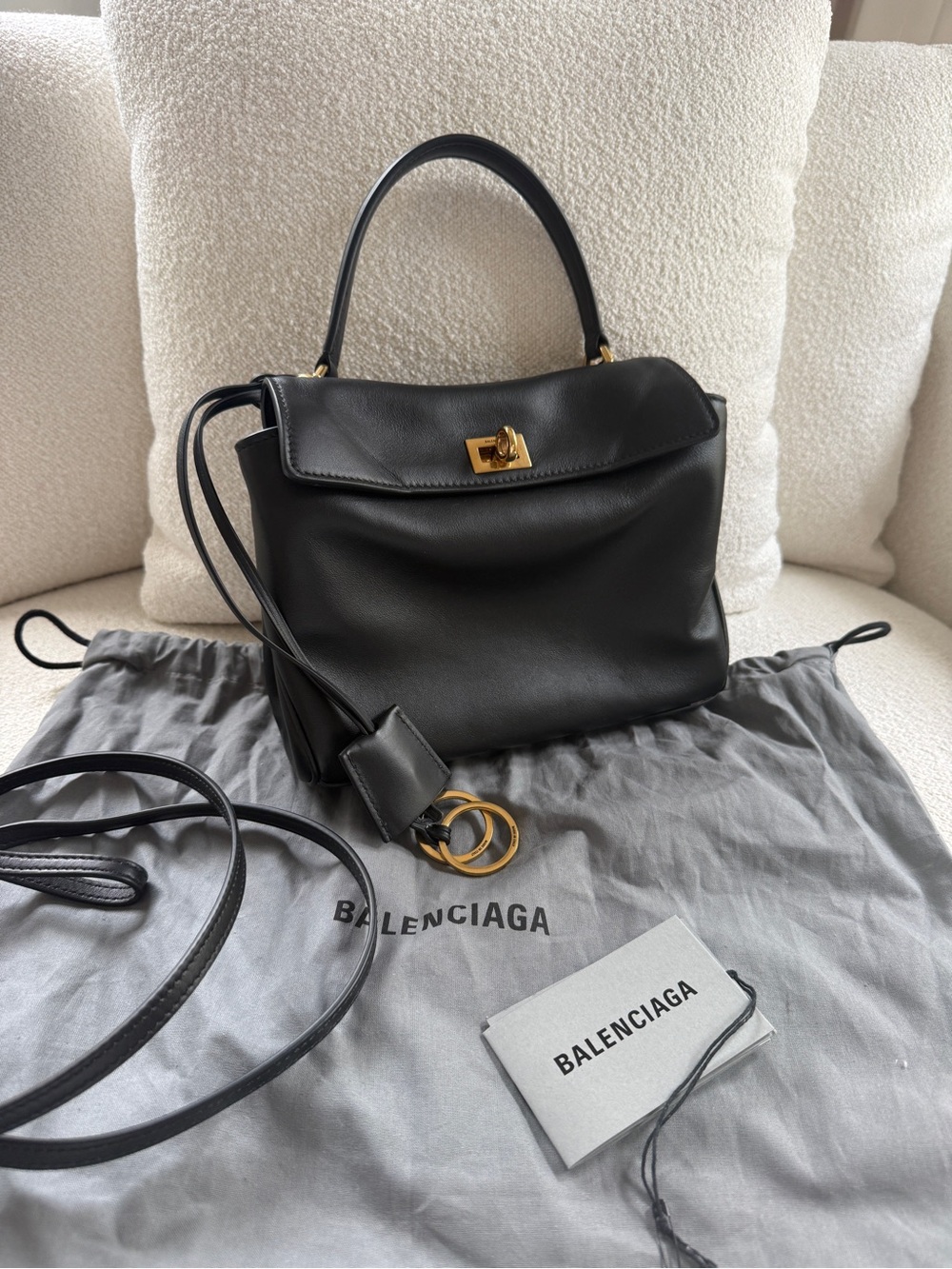 Balenciaga Women’s Rodeo Medium Black Leather Satchel with Gold Hardware